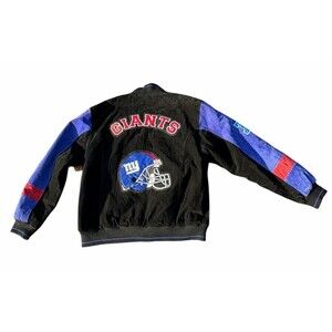 NFL New York Giants Suede Leather Winter Bomber Jacket Quilted Lined Size Large